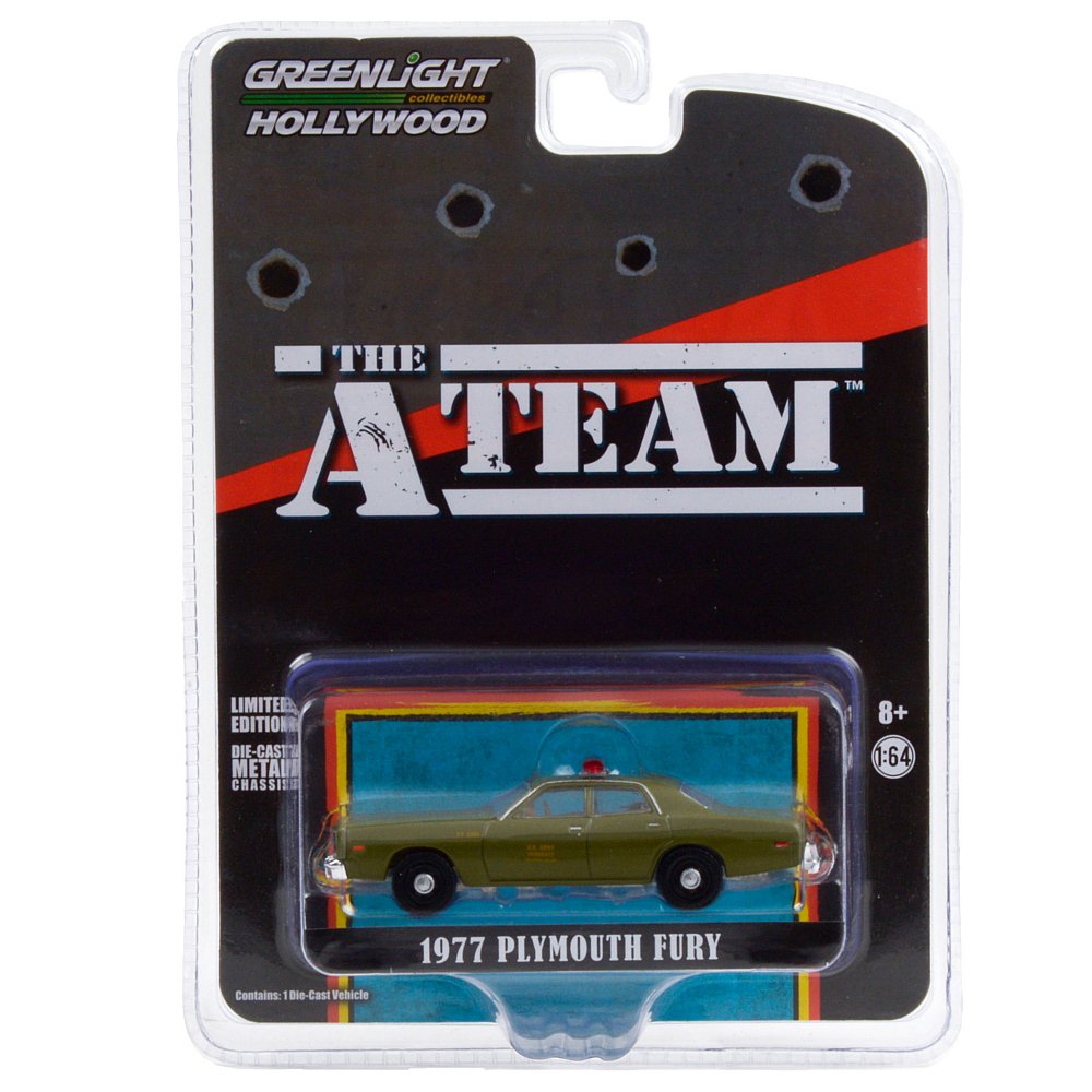 Greenlight A-Team 1977 Plymouth Fury US Army Police Colonel Decker 1:64