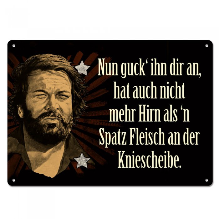 Blechpostkarte Bud Spencer - Spatz Fleisch
