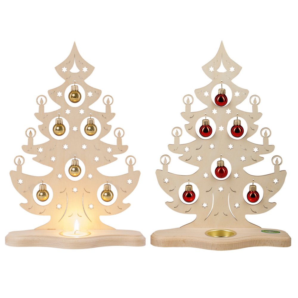 Teelichthalter Weihnachtsbaum mit Roten oder Goldenen Kugeln