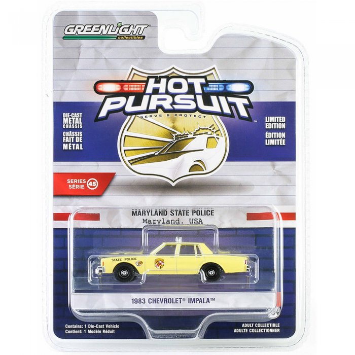 Greenlight Hot Pursuit Serie 45 1983 Chevrolet Impala Maryland State Police 1:64