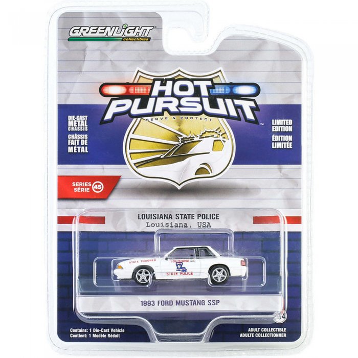 Greenlight Hot Pursuit Serie 45 1993 Ford Mustang SSP Louisiana State Police State Trooper 1:64