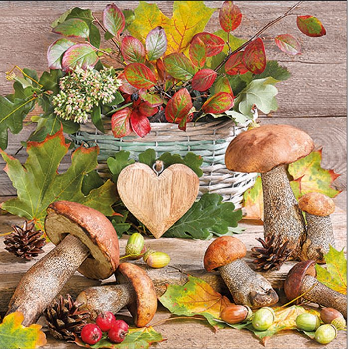 Papierservietten Herbst-Motiv - 20 Stück, 3-lagig, Mit Kürbis & Apfel