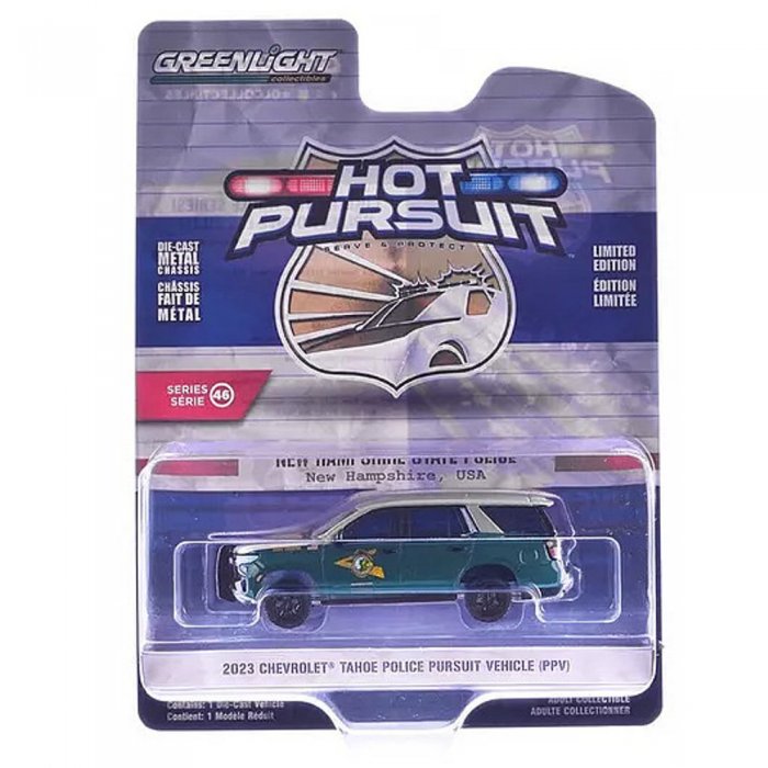 Greenlight Hot Pursuit Serie 46 2023 Chevrolet Tahoe Police Pursuit Vehicle New Hampshire State Police 1:64